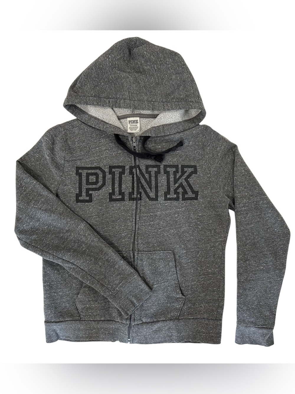 PINK Victoria’s Secret Gray Full Zip Hoodie Logo Front Size Small